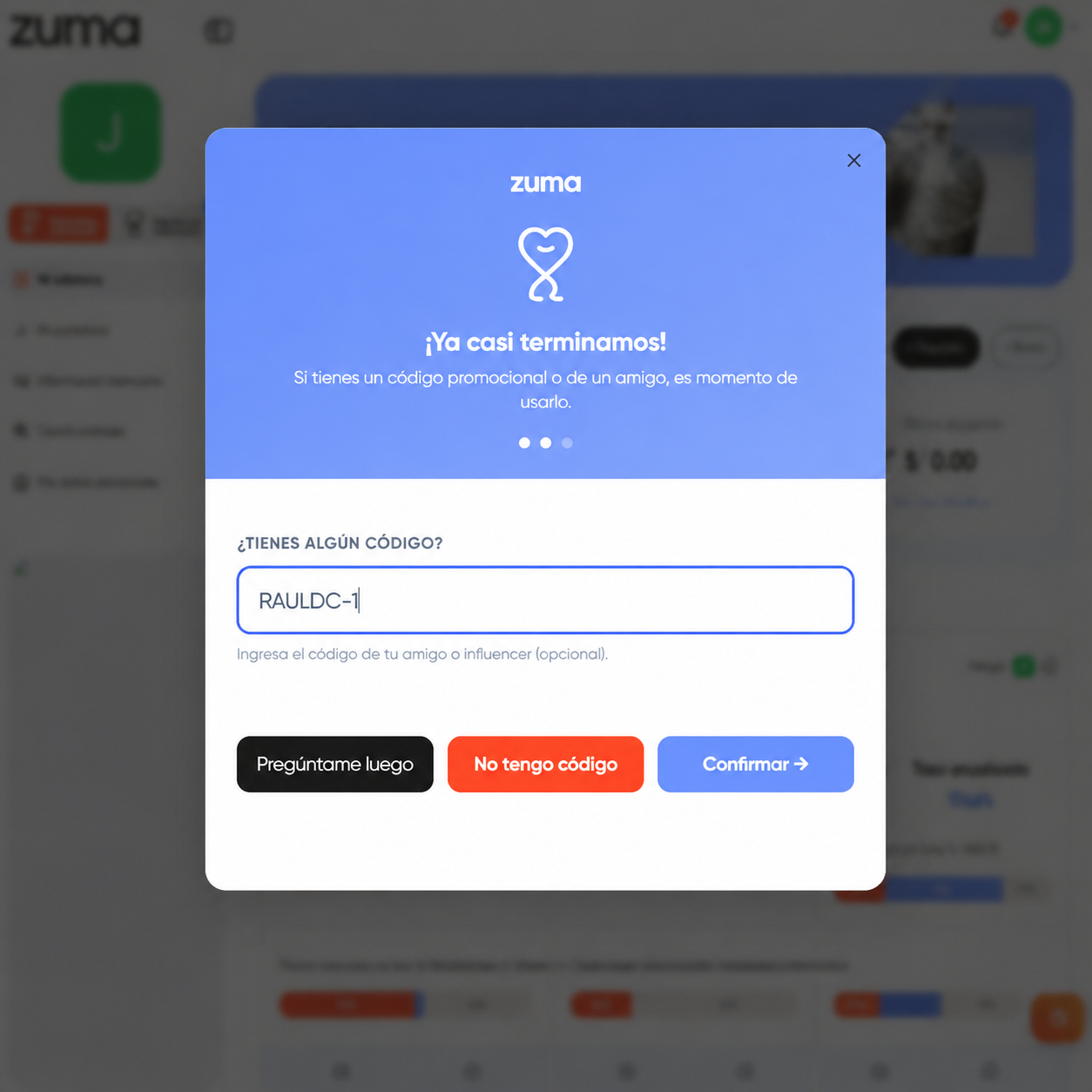 Modal para ingresar código de referido