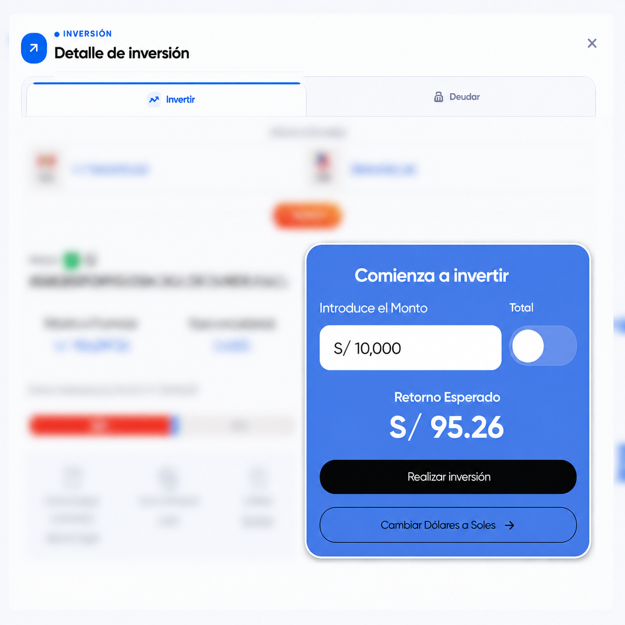 Detalle de inversión en la plataforma